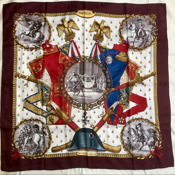 Hermes Accessories - *SOLD* Hermès Burgundy Bee Jacquard Scarf 90cm “Napoléon”